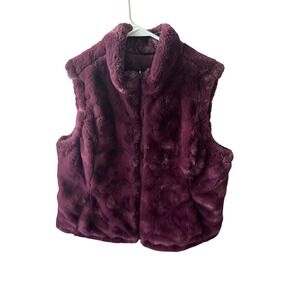 Reversible Faux Fur Vest Purple Quilted Puffer Sleeveless Jacket Warm Cozy LARGE